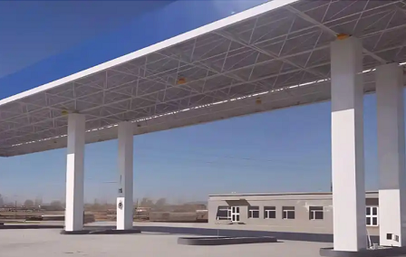 甘肃钢结构加油站罩棚_螺栓球网架_挑檐_形象柱!